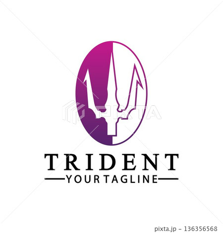 Vintage Trident Spear of Poseidon Neptune God Triton King logo design 136356568