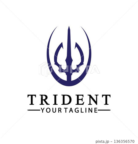 Vintage Trident Spear of Poseidon Neptune God Triton King logo design 136356570
