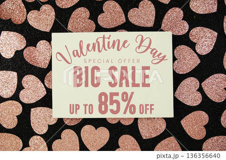 Valentine's Big Sale 85% off with pink heart on black background Valentine's Big Sale 85% off with pink heart on black background 136356640