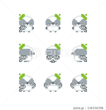 緑色のベレー帽とシマエナガの雛のドット絵 緑色のベレー帽とシマエナガの雛のドット絵 136356706