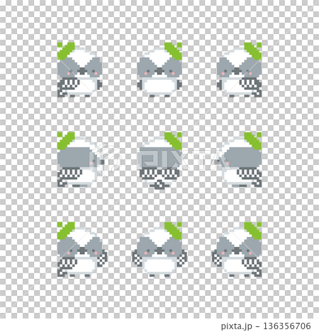 緑色のベレー帽とシマエナガの雛のドット絵 緑色のベレー帽とシマエナガの雛のドット絵 136356706