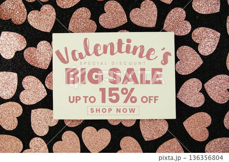 Valentine's Big Sale 15% off with pink heart on black background Valentine's Big Sale 15% off with pink heart on black background 136356804