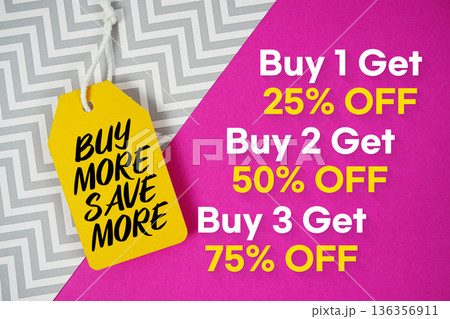 Buy More Save More Buy 1 get 25%, Buy 2 get 50%, Buy 3 get 75% 136356911