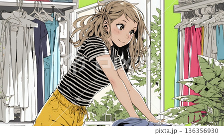 着ていく服をクローゼットから選ぶ若い女性 着ていく服をクローゼットから選ぶ若い女性 136356930