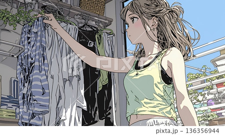 着ていく服をクローゼットから選ぶ若い女性