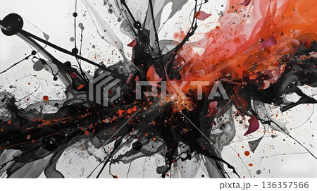 ブラックとオレンジが斜めに走る抽象的なバックグラウンド 136357566