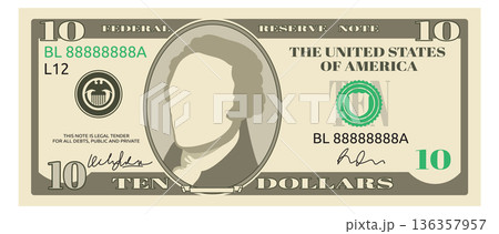Us banknote. Ten dollars bill. Money cash 136357957