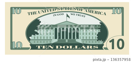 Ten dollars bill. Green cash money banknote 136357958
