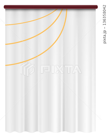 Hanging drapery. White curtain. Interior realistic design Hanging drapery. White curtain. Interior realistic design 136358042