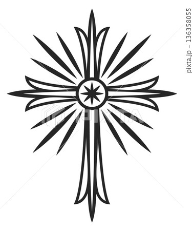 Old Christian cross black symbol. Prayer symbol Old Christian cross black symbol. Prayer symbol 136358055