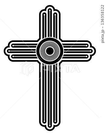 Black patterned cross icon. Church divine symbol Black patterned cross icon. Church divine symbol 136358122