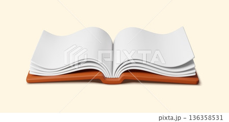 3d opened book with hardcover and blank pages. Realistic vector open academic book or textbook showing reading, education, learning, literature and student studies for library and school knowledge 136358531