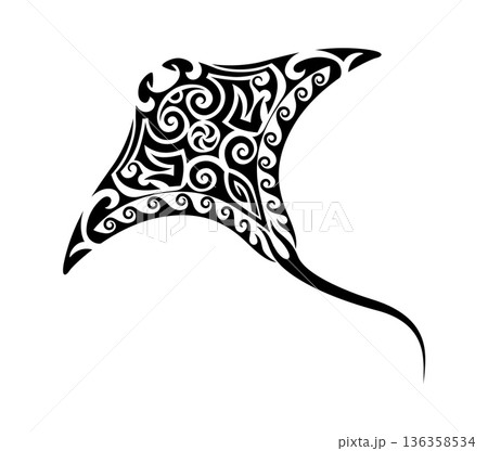 Maori manta ray animal ethnic black tattoo or print. Polynesian tribe abstract print, New Zealand warrior folk symbol. Maori ethnic graphic tattoo Maori manta ray animal ethnic black tattoo or print. Polynesian tribe abstract print, New Zealand warrior folk symbol. Maori ethnic graphic tattoo 136358534