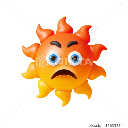 3d sun character, yellow sunny emoji. Vibrant 3d vector sun personage with an angry expression. Playful emoji with bold yellow and orange tones for weather apps, summer memes, or energetic branding 3d sun character, yellow sunny emoji. Vibrant 3d vector sun personage with an angry expression. Playful emoji with bold yellow and orange tones for weather apps, summer memes, or energetic branding 136358544
