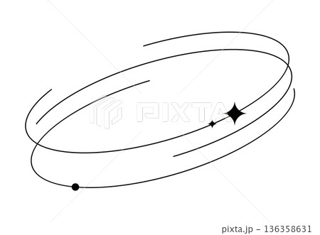Minimalistic aesthetic oval spiral shape or figure. Minimal aesthetic shape, geometric vector design element. Boho border or vintage graphic frame with black line spiral or oval, star spark 136358631