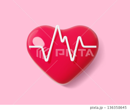 3d heart pressure icon, heartbeat cardiogram, health check. Red glossy heart medical symbol of pulse, health care and heartbeat monitoring. Vector heart and pulse medicine wellness and vital life sign 3d heart pressure icon, heartbeat cardiogram, health check. Red glossy heart medical symbol of pulse, health care and heartbeat monitoring. Vector heart and pulse medicine wellness and vital life sign 136358645