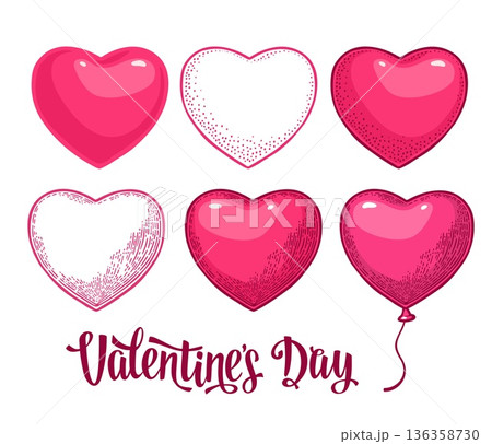 Hearts. Vector black and color vintage engraving illustration 136358730