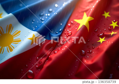 フィリピンと中国の国旗を雨が滴る ai 136358739