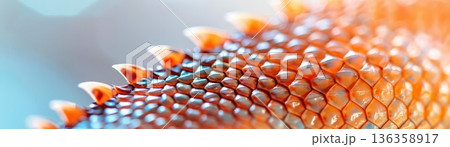 Close-up of textured reptile skin with scales in shades of orange and brown. Close-up of textured reptile skin with scales in shades of orange and brown. 136358917
