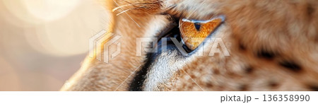 Close-up of a cheetah's eye, showing its golden iris and sharp focus. 136358990