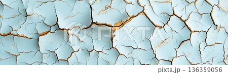 Close-up of blue cracked paint surface texture 136359056