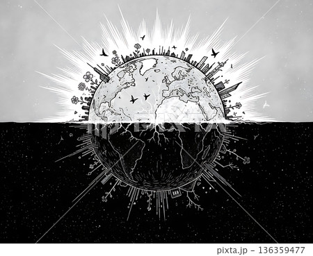 Half earth alive half planet dead, celebrate Earth Day and ecology 136359477