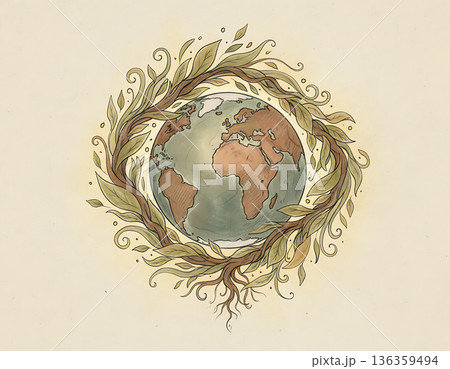 Earth surrounded by leaves and vines for Earth Day concept 136359494