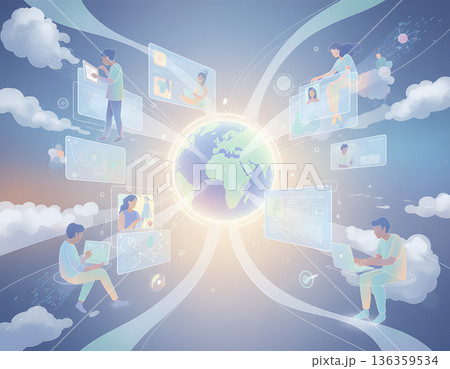 Global connectivity showing remote workers around the World using digital devices 136359534