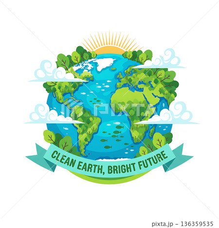 Globe illustration promoting environmental awareness for a bright future Globe illustration promoting environmental awareness for a bright future 136359535