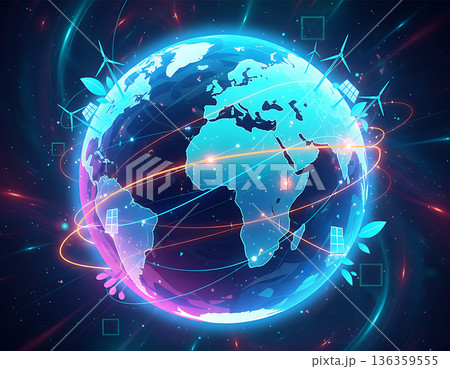 Earth globe promoting clean energy for a healthy planet Earth globe promoting clean energy for a healthy planet 136359555