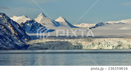 Glacier and Snowcapped Mountains, Oscar II Land, Norway Glacier and Snowcapped Mountains, Oscar II Land, Norway 136359616