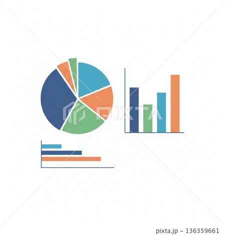 シンプルな円グラフ、棒グラフのイラスト 136359661