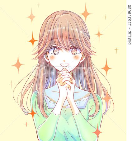 優しい雰囲気の女性　両手を組む　キラキラ 136359680