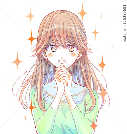 優しい雰囲気の女性　両手を組む　キラキラ 136359681