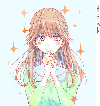 優しい雰囲気の女性　両手を組む　キラキラ 136359688