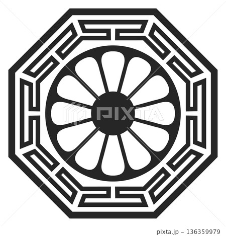 Ancient korean emblem with stylized flower. Decorative oriental element Ancient korean emblem with stylized flower. Decorative oriental element 136359979
