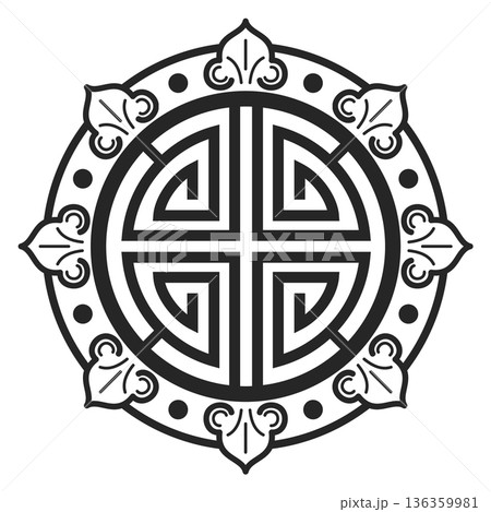 Decorative korean pattern circle. Black modern ornament Decorative korean pattern circle. Black modern ornament 136359981