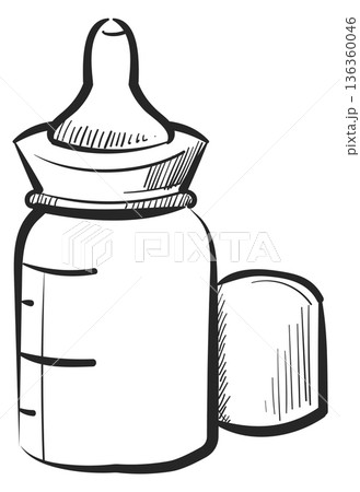 Baby milk bottle doodle. Hand drawn newborn food 136360046