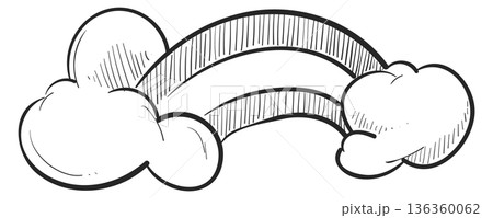 Rainbow in clouds doodle. Cheerful weather magic sketch 136360062