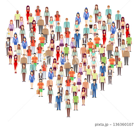 Heart shape people crowd. Community love and care 136360107