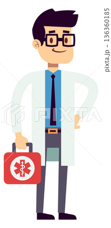 Medical emergency worker. Happy character. Cartoon physician 136360185