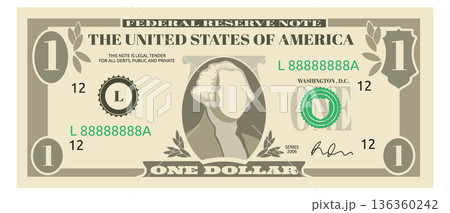 Dollar banknote front template. American currency. Money cash Dollar banknote front template. American currency. Money cash 136360242