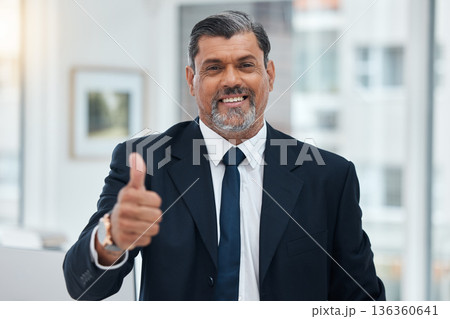 Thumbs up, portrait and mature business man with success, winning or achievement. Happy CEO, boss and manager with thumb sign for ok review, like emoji or feedback to vote yes in agreement of support Thumbs up, portrait and mature business man with success, winning or achievement. Happy CEO, boss and manager with thumb sign for ok review, like emoji or feedback to vote yes in agreement of support 136360641