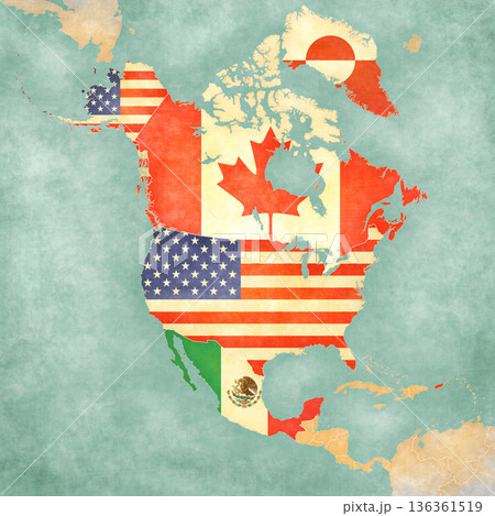 Map of North America - Flags of all countries 136361519