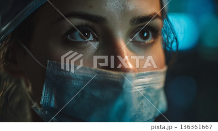 Focused gaze of a young female healthcare professional in a clinic. 136361667