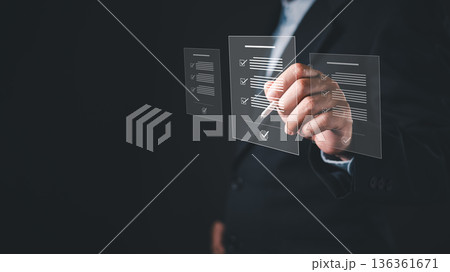 business professional uses a digital pen with floating virtual documents featuring checkmarks, representing electronic signature, document management, workflow automation, and approval systems. business professional uses a digital pen with floating virtual documents featuring checkmarks, representing electronic signature, document management, workflow automation, and approval systems. 136361671