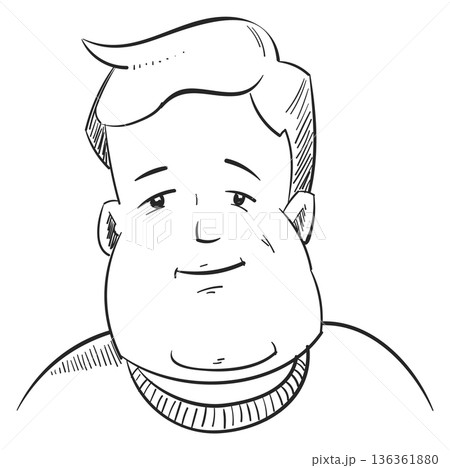 Fat man portrait. Hand drawn young person head 136361880