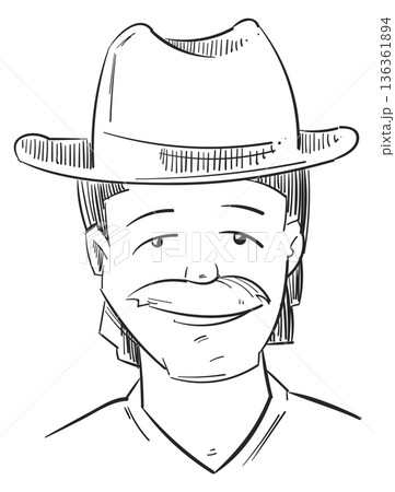 Happy man in hat. Hand drawn male portrait 136361894