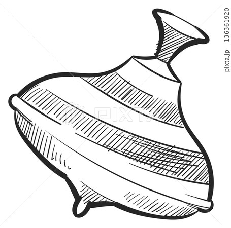 Spinning top toy. Plastic striped whirligig icon Spinning top toy. Plastic striped whirligig icon 136361920