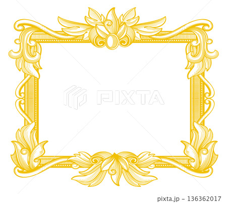 Golden filigree frame. Flourish ornate vintage border Golden filigree frame. Flourish ornate vintage border 136362017